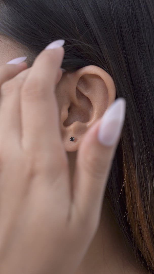 Black Earrings for Women Solitaire Studs in 925 Sterling Silver