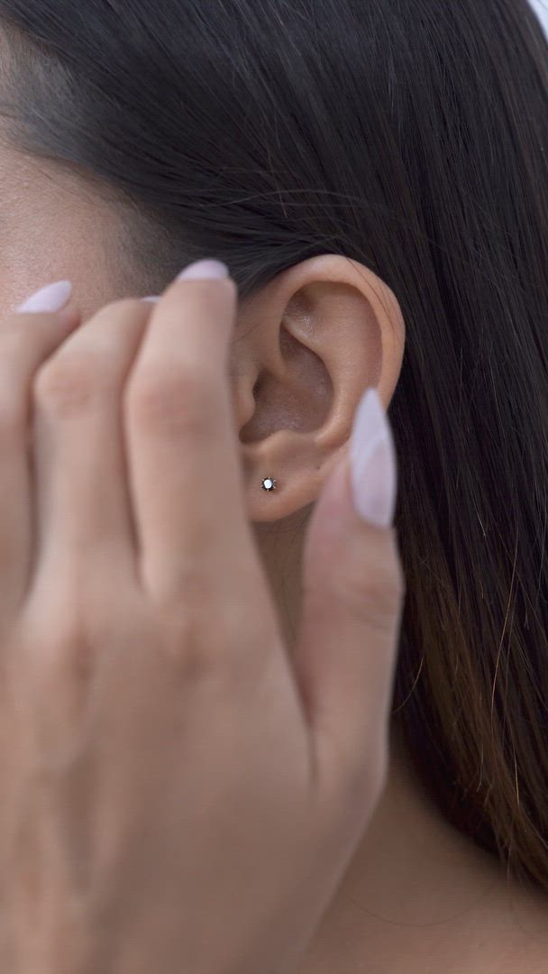 Black Stone Earrings, Solitaire Studs in Gold-Plated 925 Silver