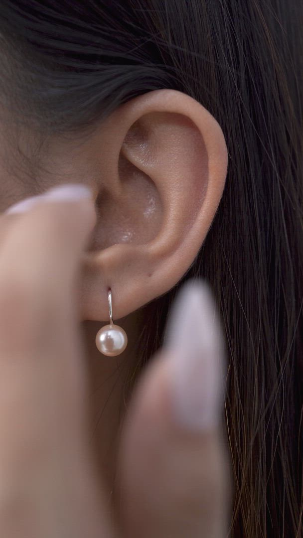 Stylish Round Pearl Hook Earrings in 925 Sterling Silver