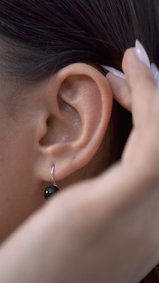 Dainty Black Pearl Hook Earrings in 925 Sterling Silver