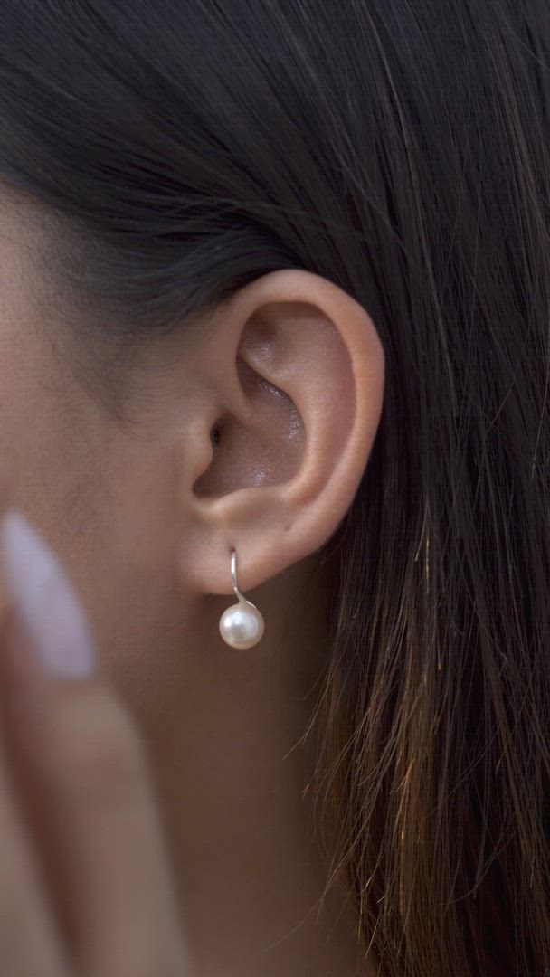 Peach Pearl Hook Earrings in 925 Sterling Silver