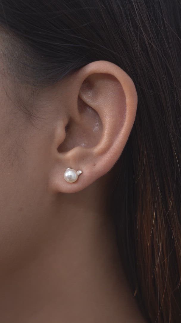 Puppy Earrings, Adorable Freshwater Pearl Studs in 925 Silver