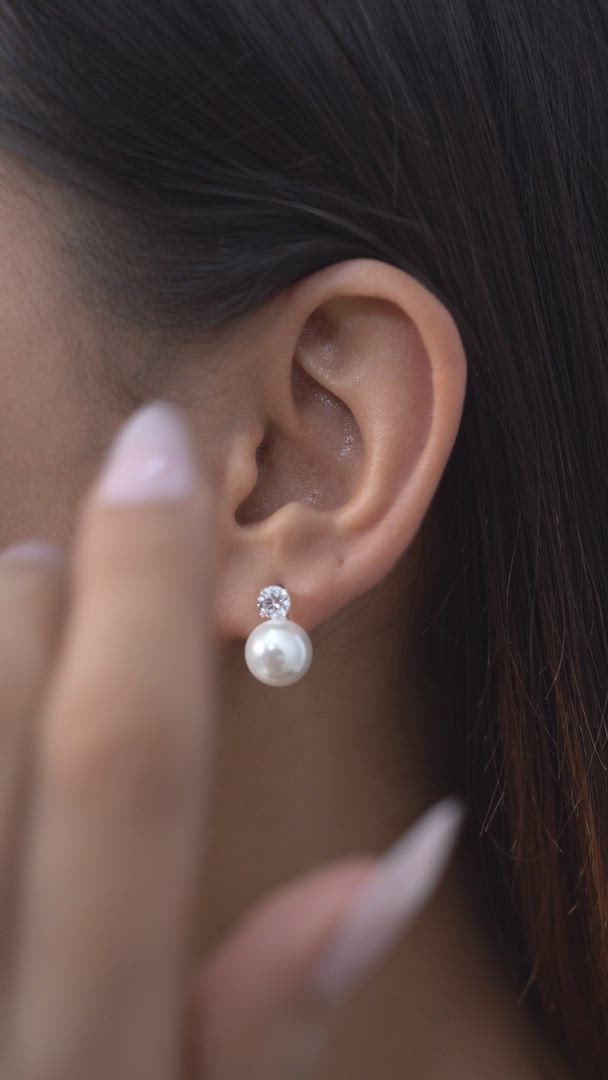 Classic Pearl Solitaire Earrings in 925 Sterling Silver