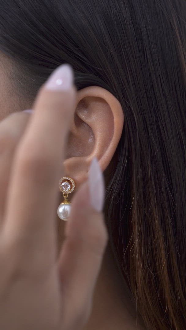 Circle of Life Pearl Solitaire Earrings in Gold-Plated 925 Silver