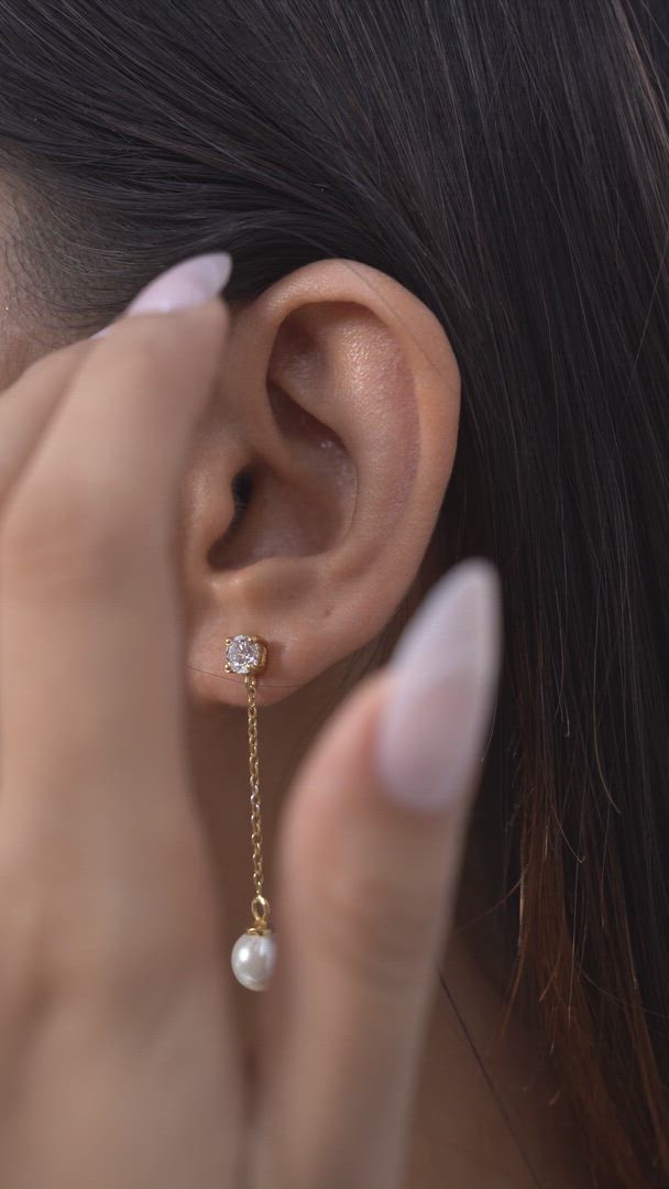 Stylish Pearl Drop Earrings in Gold-Plated 925 Sterling Silver