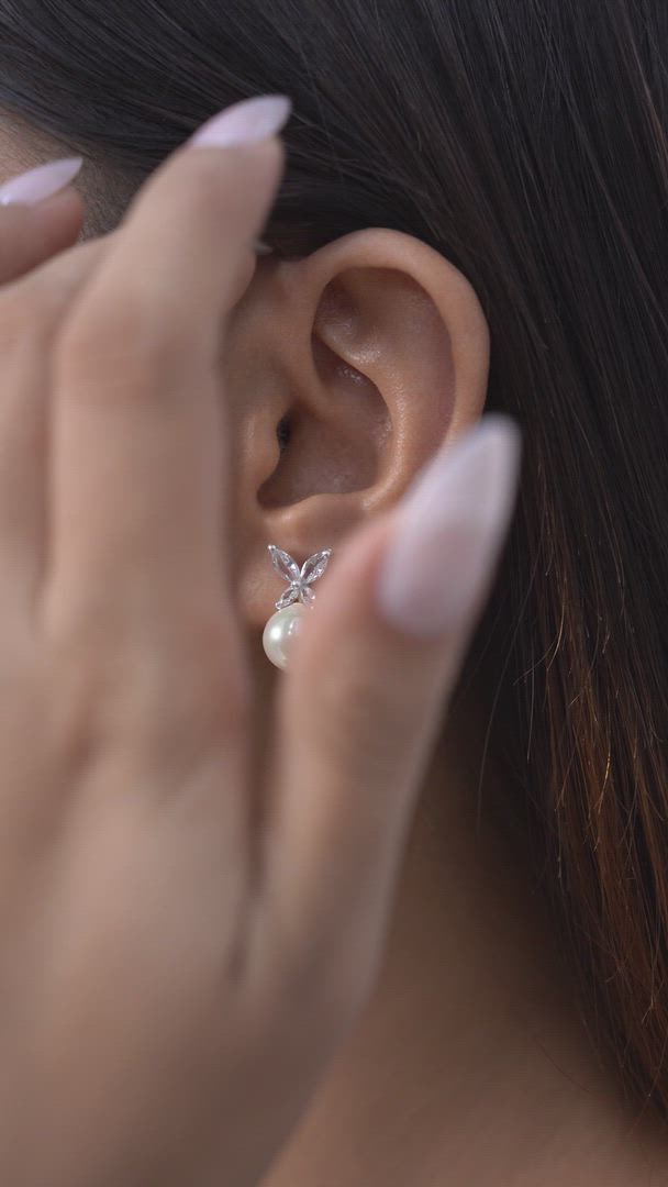 Butterfly Pearl Earrings for Women in 925 Sterling Silver