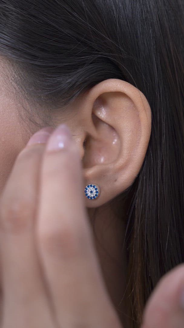 Sparkling Evil Eye American Diamond Studs in 925 Sterling Silver