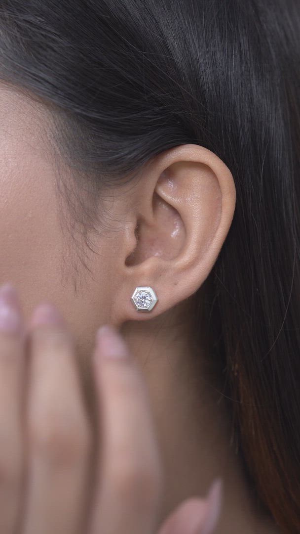 Dainty Hexagonal Solitaire Studs in 925 Sterling Silver