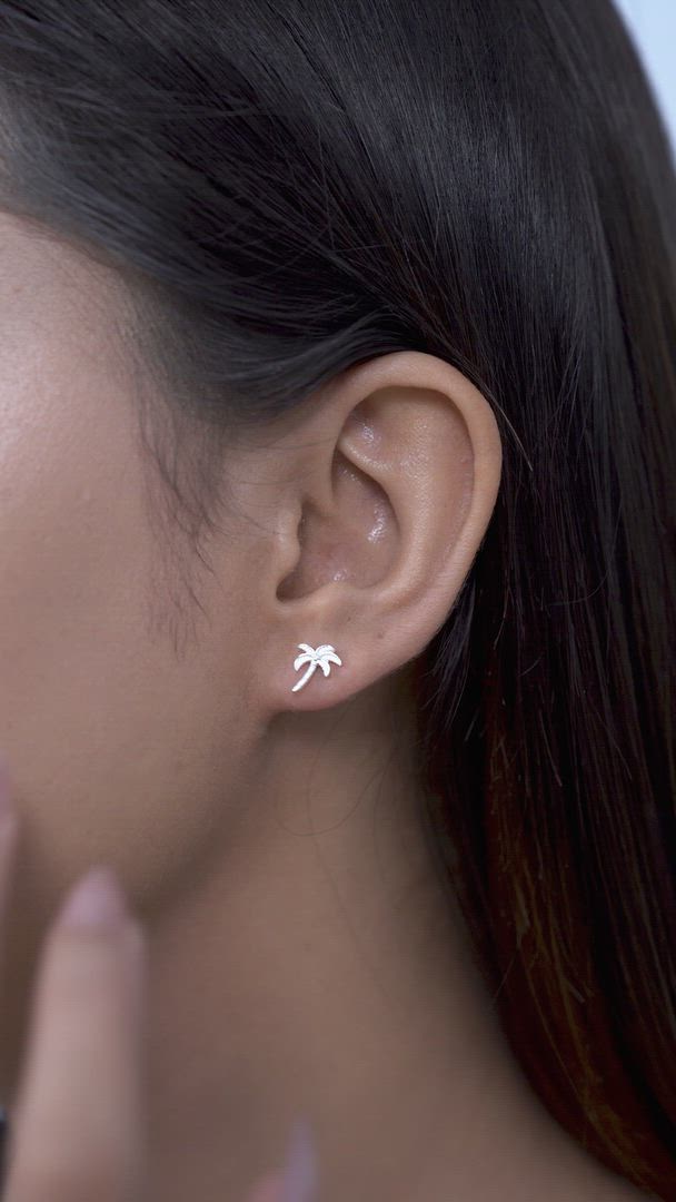 Coconut Tree Palm Stud Earrings in 925 Sterling Silver