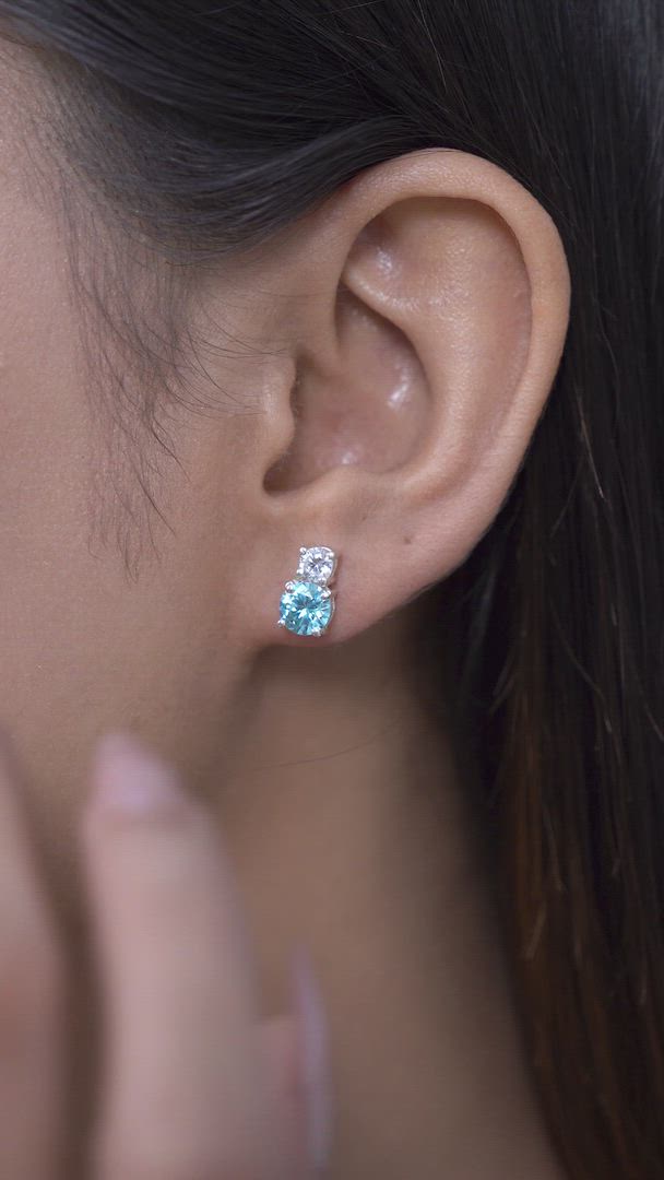 Double Brilliance Solitaire Stud Earrings in 925 Sterling Silver