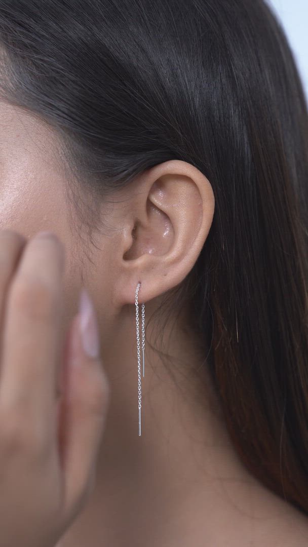 Silver Chain Threaded Earrings in 925 Sterling Silver for Women