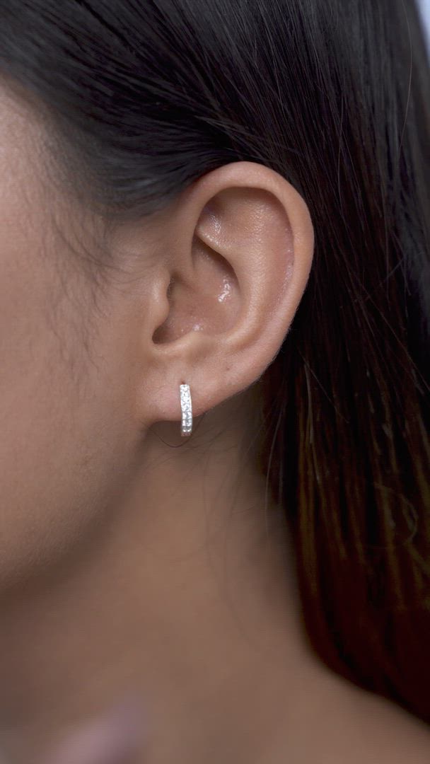 Stellar Single Line Silver Hoop Earrings in 925 Sterling Silver