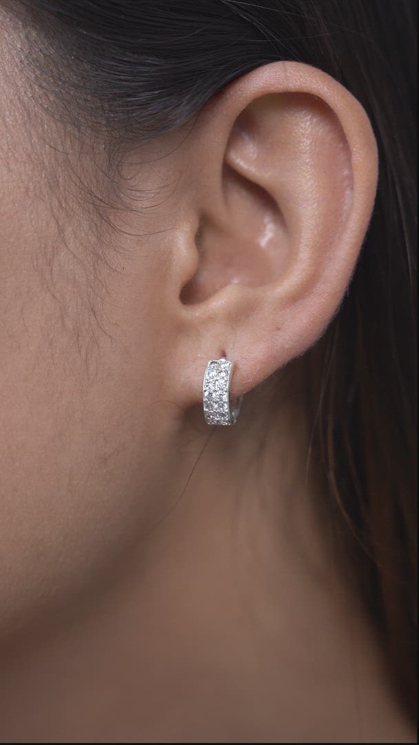 Stellar Double Hoop Earrings with American Diamond in Sterling Silver