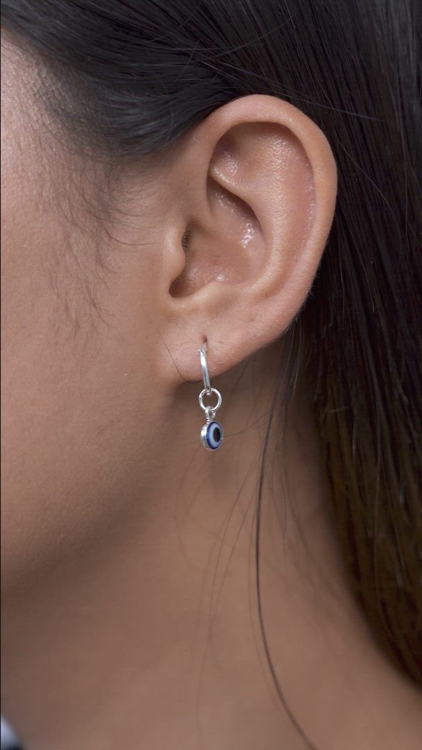 Blue Evil Eye Dangle Earrings for Women in 925 Sterling Silver