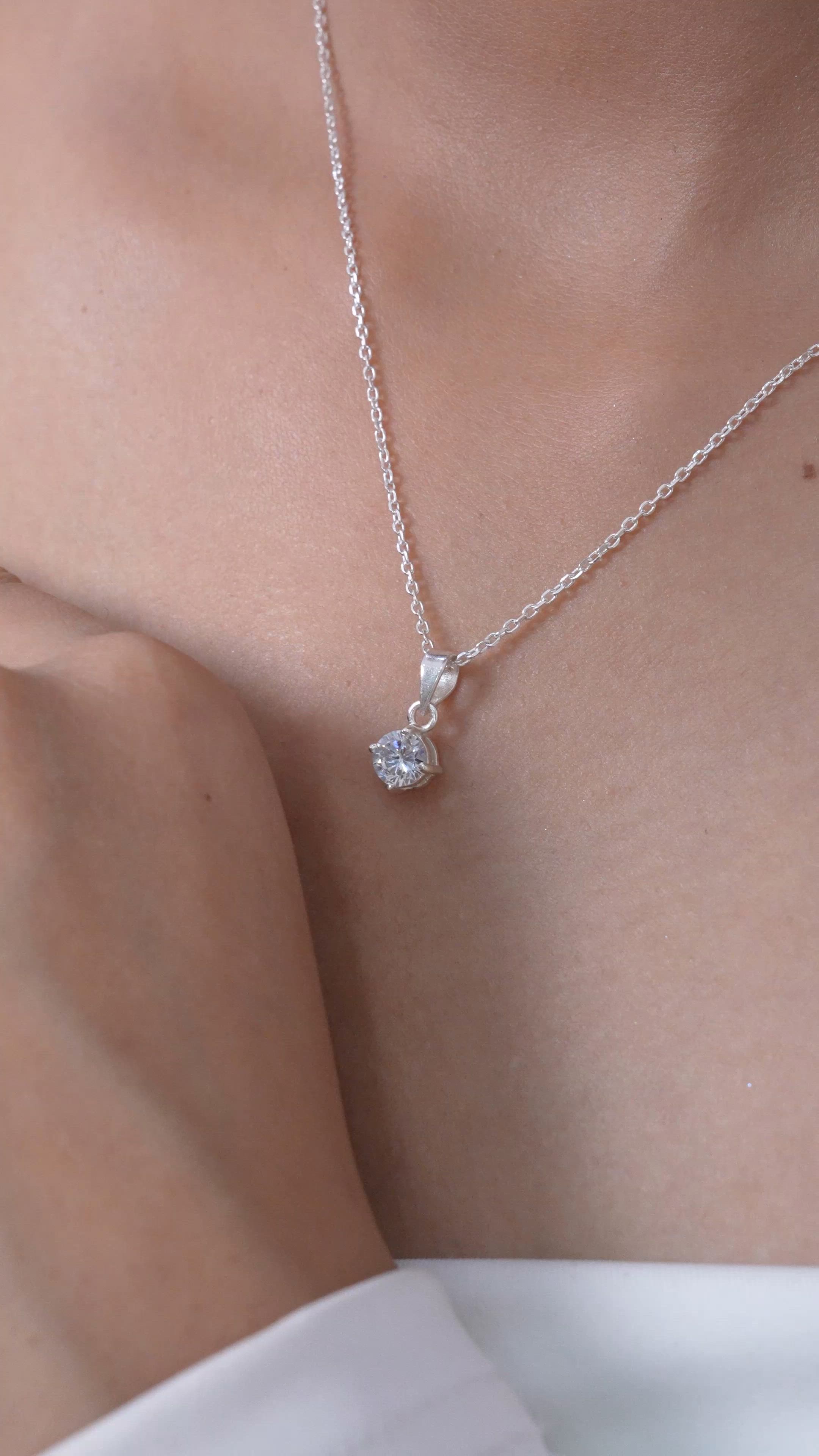 Silver Solitaire Crystal Pendant in 925 Sterling Silver