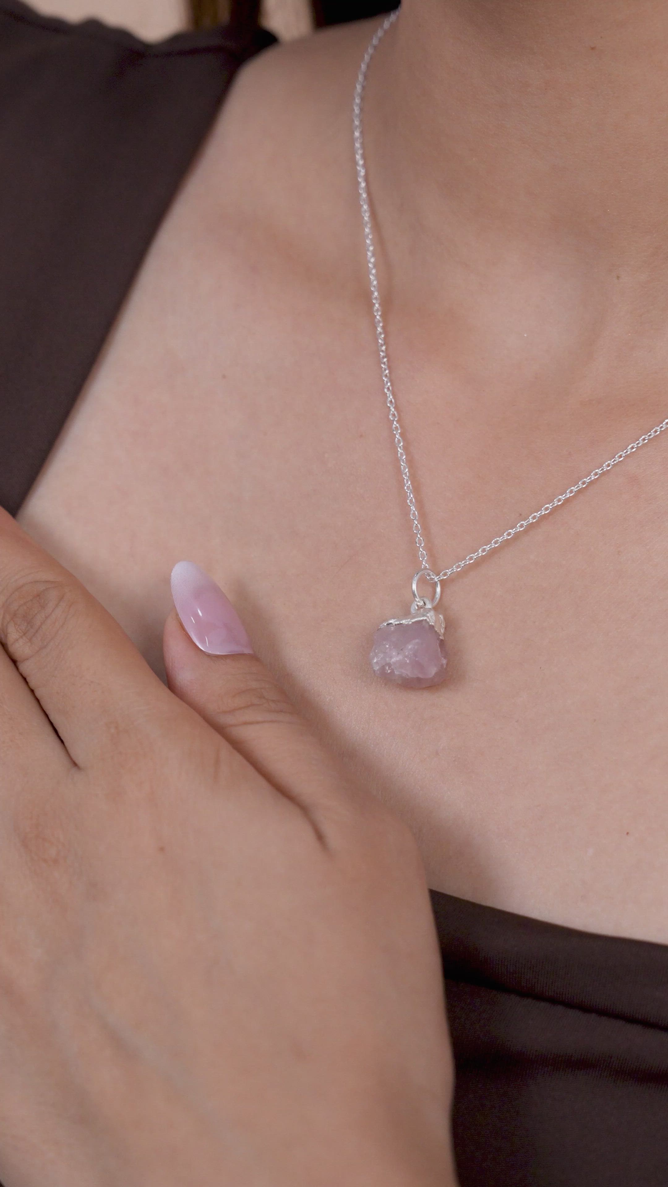 Raw Rose Quartz Crystal Pendant in 925 Sterling Silver