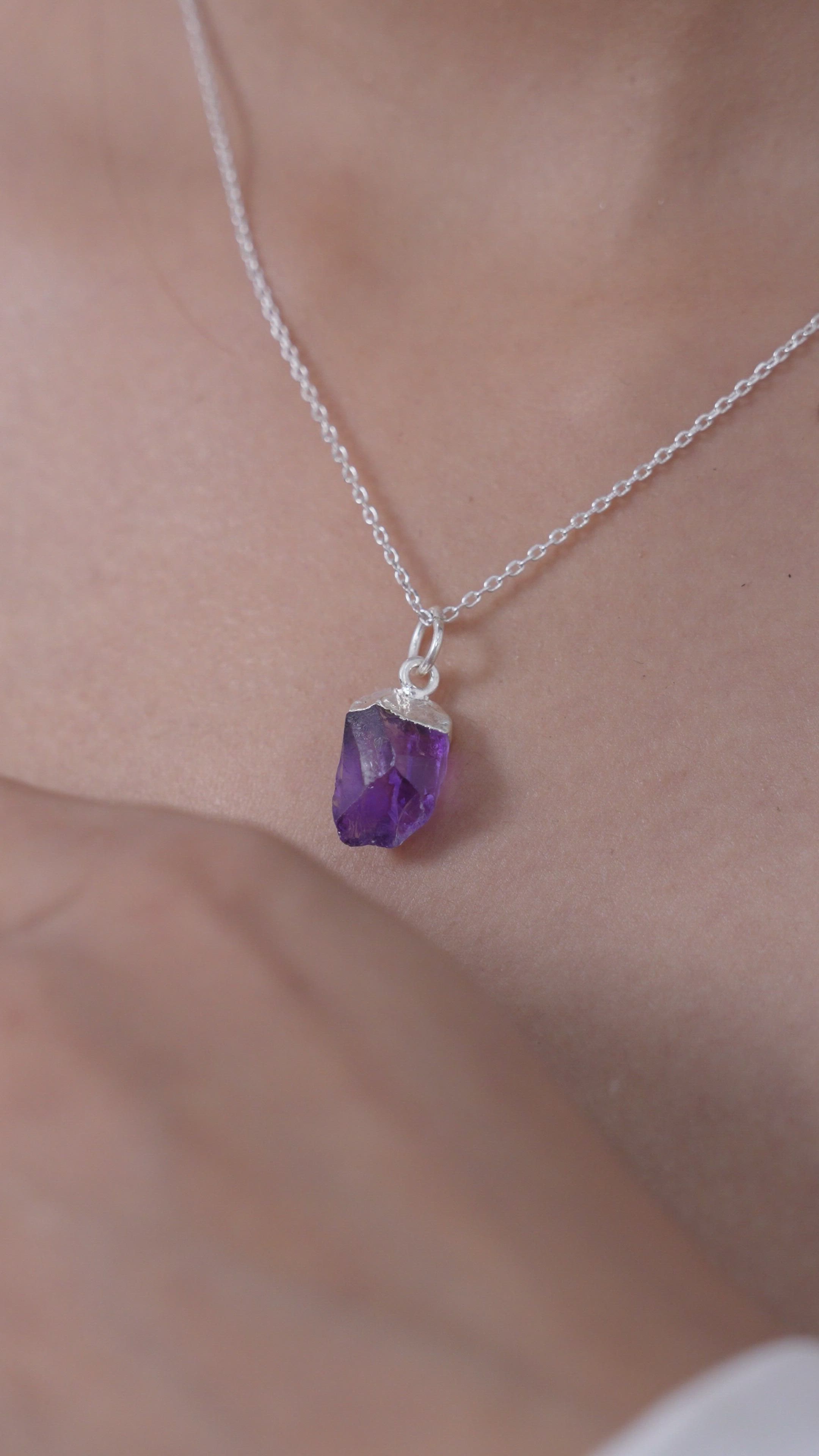 Amethyst Locket Pendant for Women in Raw 925 Sterling Silver