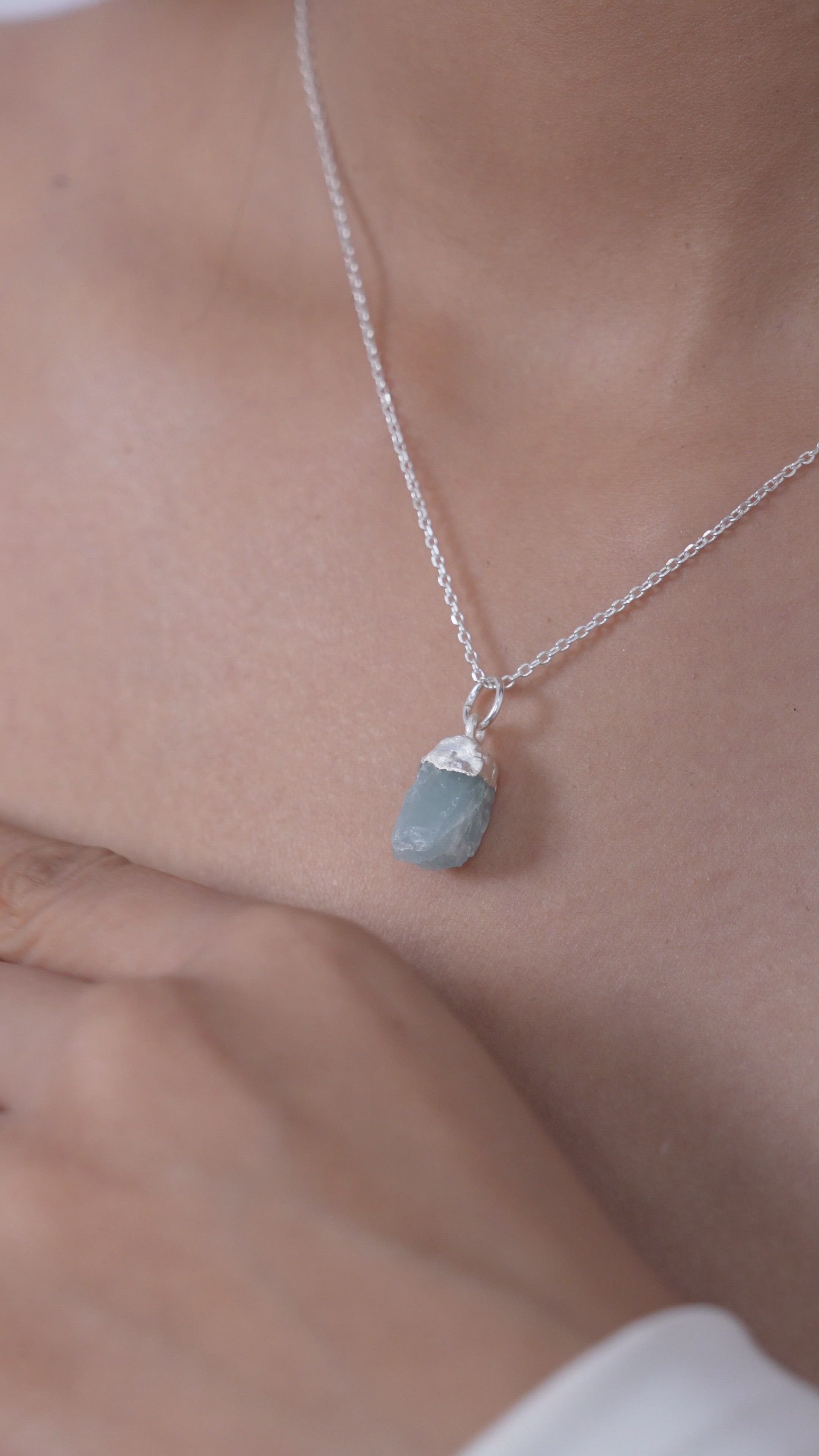 Rough Cut Aquamarine Locket Pendant in 925 Sterling Silver