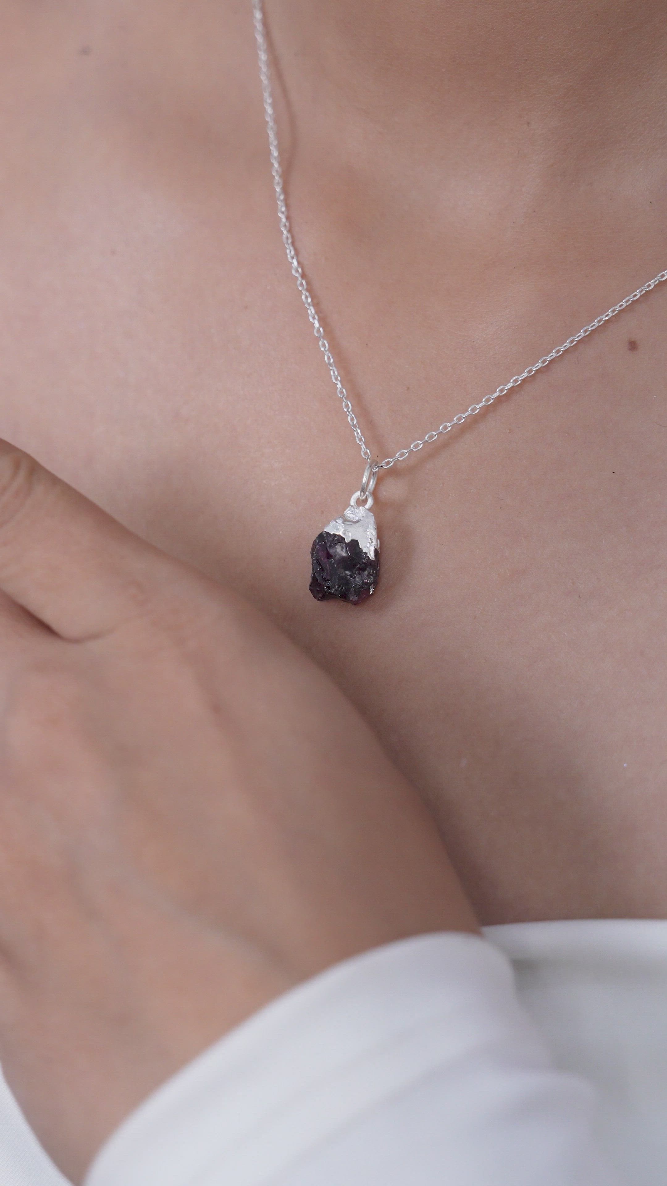 Raw Garnet Rough Cut Pendant in 925 Sterling Silver