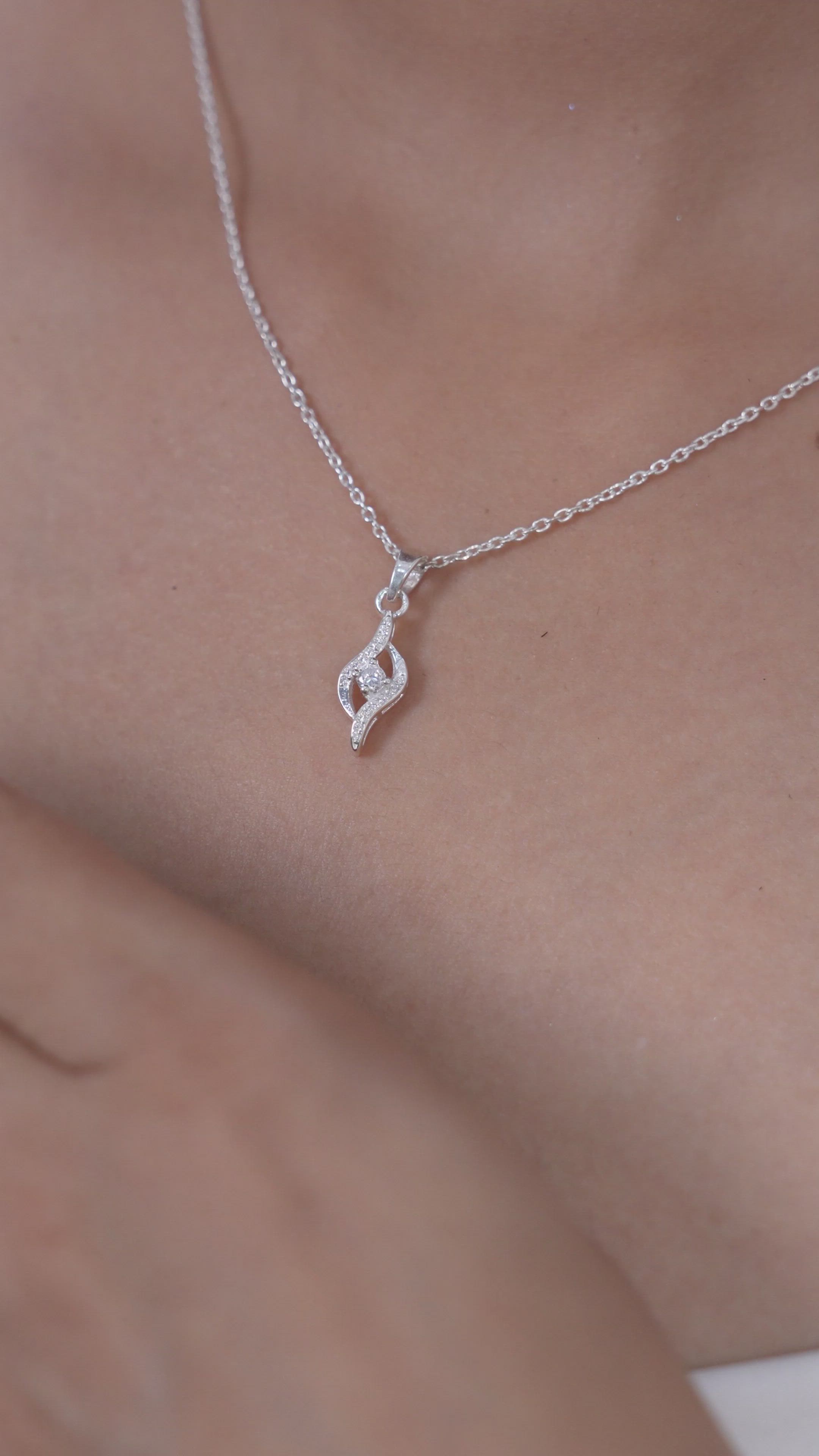 Dew Drop Solitaire Pendant with American Diamond in Sterling Silver