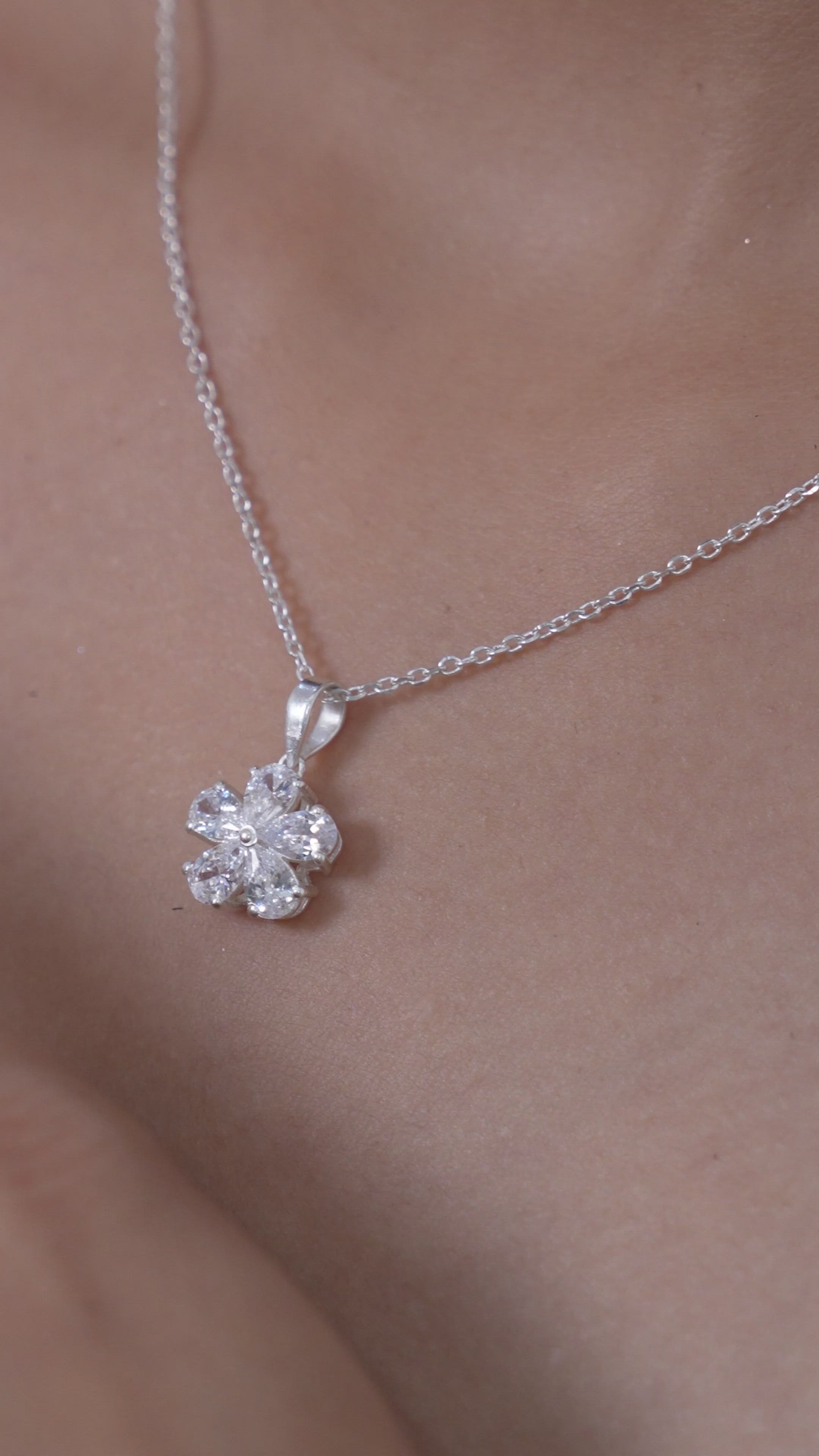 Plumeria Diamond Solitaire Pendant in 925 Sterling Silver