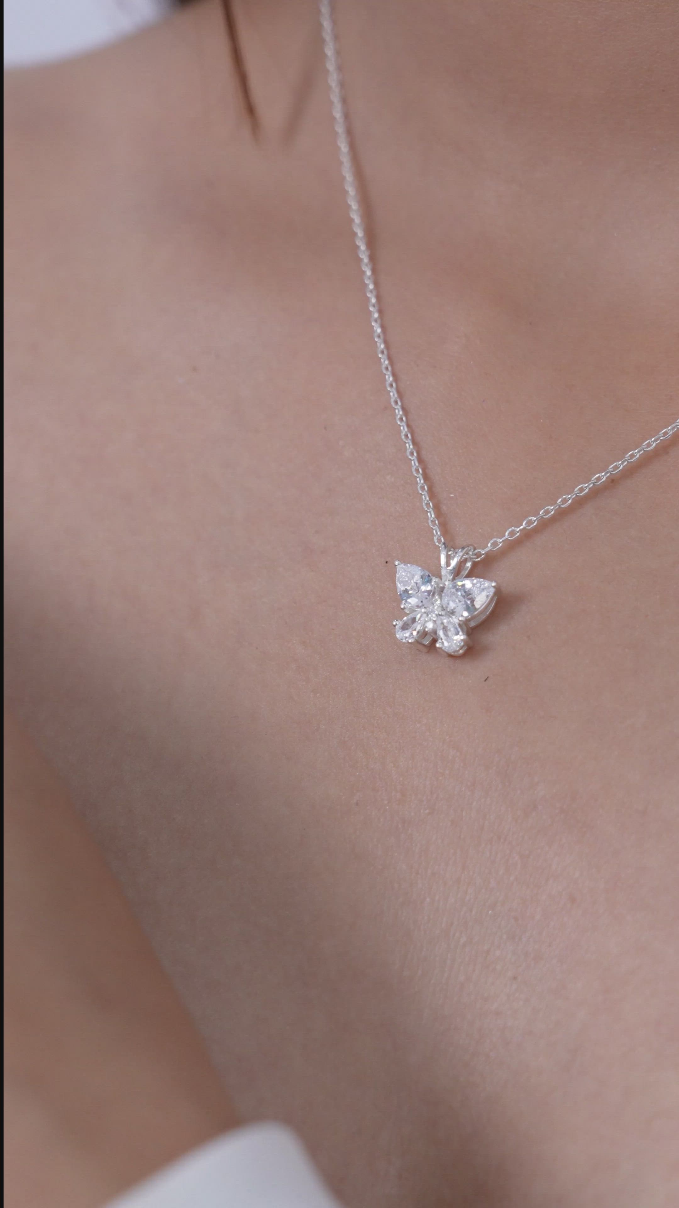 Butterfly Solitaire Pendant with American Diamond in Sterling Silver