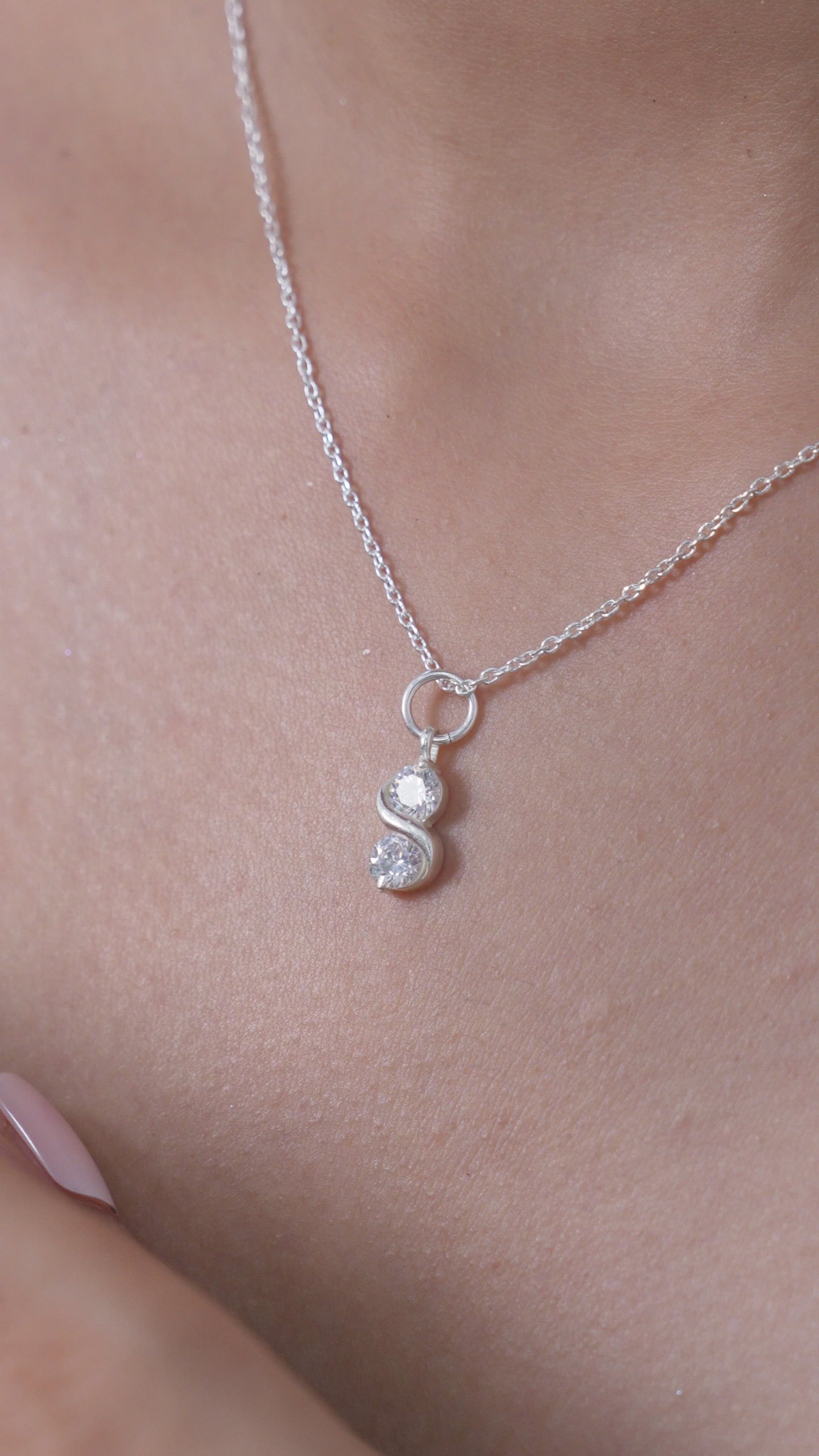 Chain with Solitaire Pendant, Twin Radiance in 925 Sterling Silver