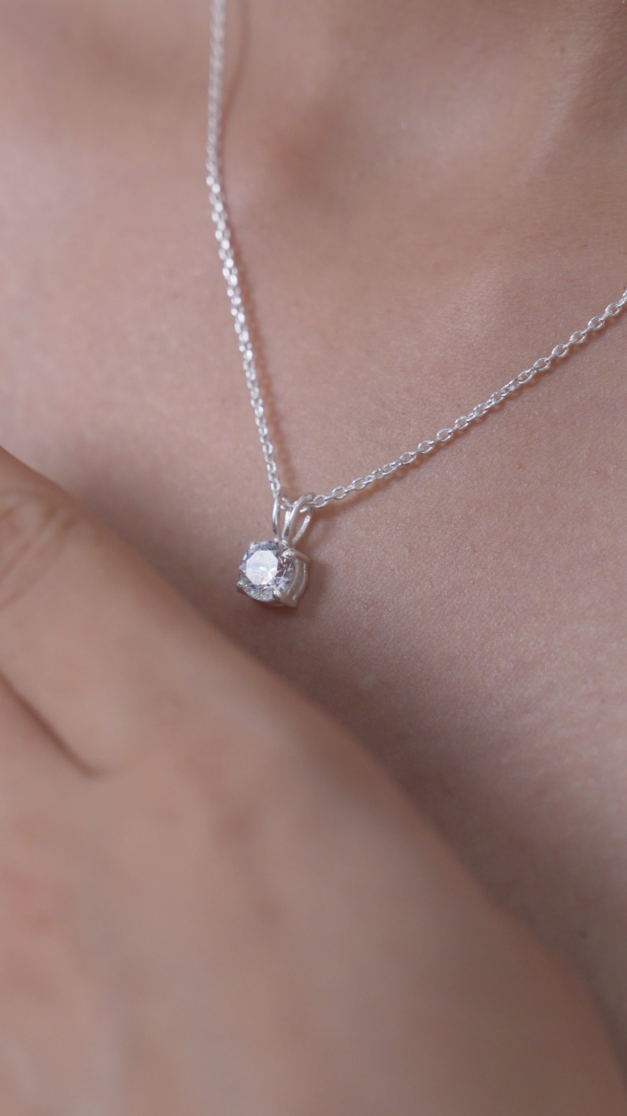 Modern Solitaire American Diamond Necklace in 925 Sterling Silver