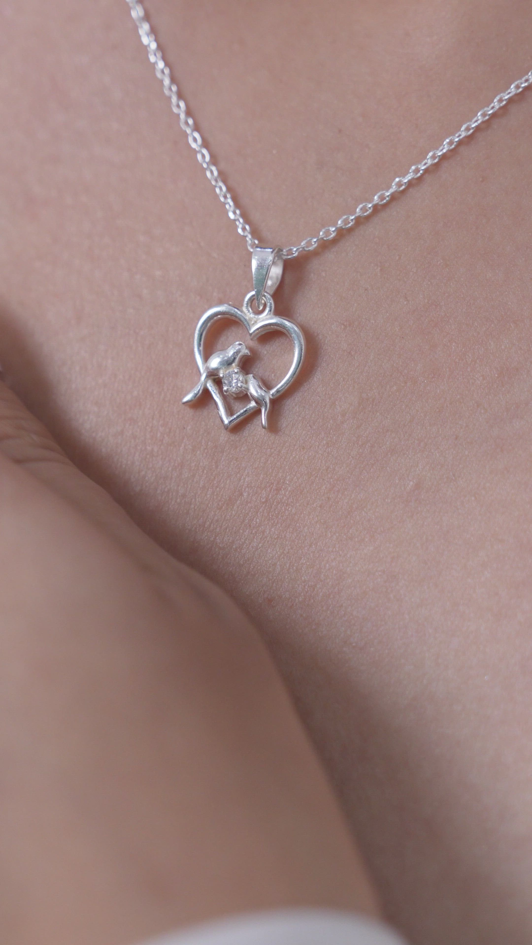 Lovebird Heart Pendant Necklace in 925 Sterling Silver