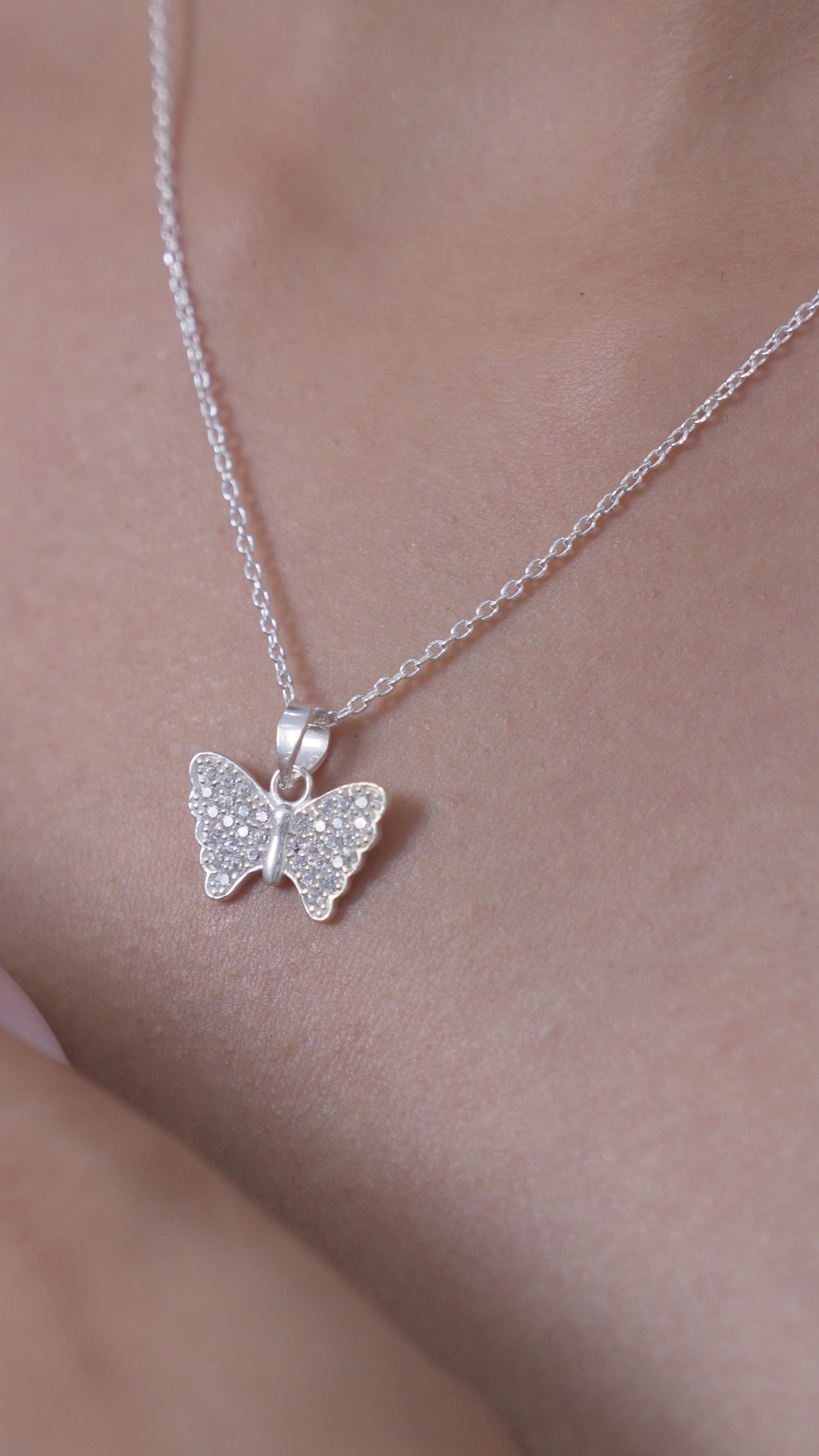 Sparkling Butterfly Pendant with American Diamond in Sterling Silver