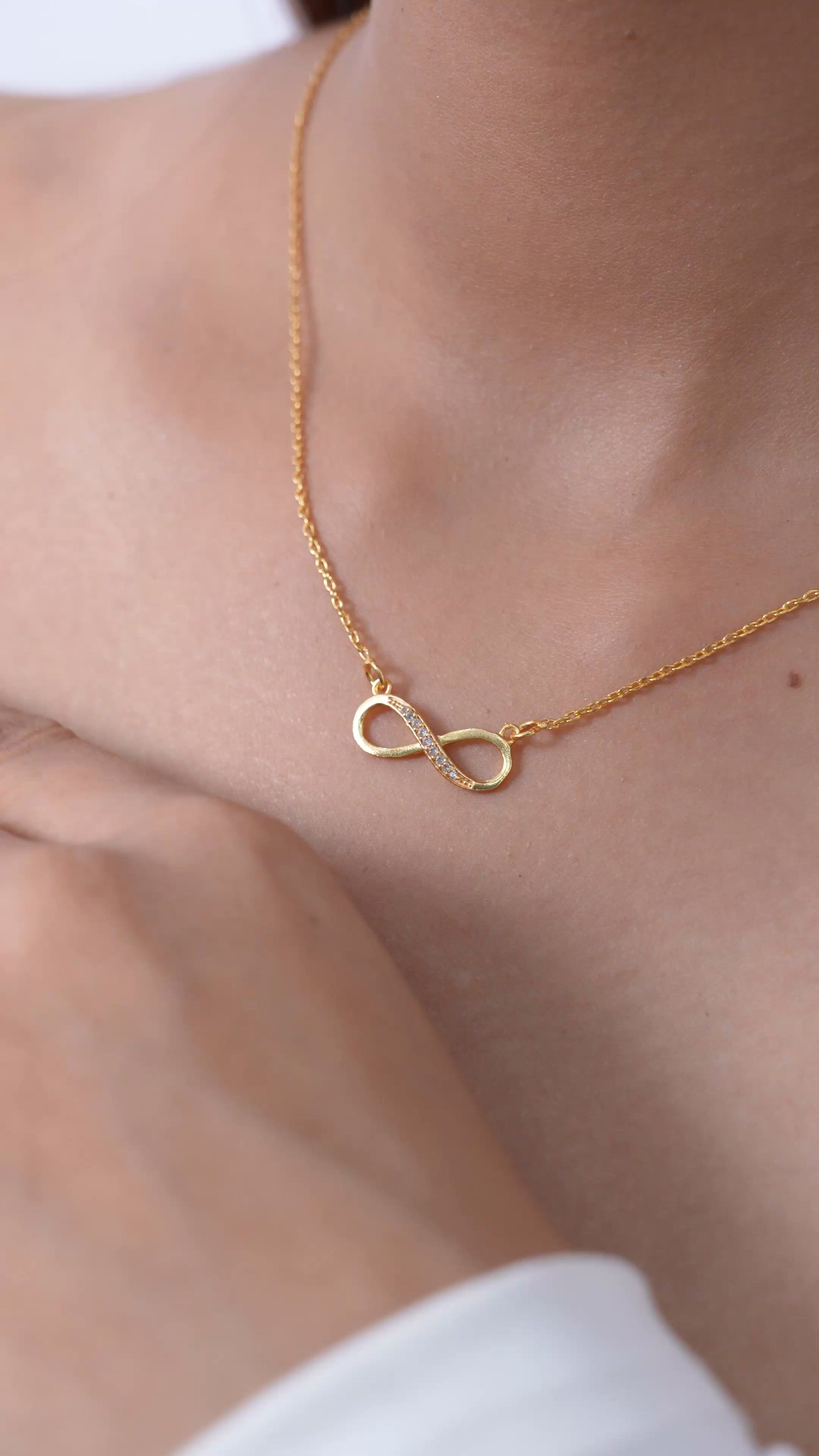 Gold-Plated Infinity Pendant with American Diamond in Sterling Silver