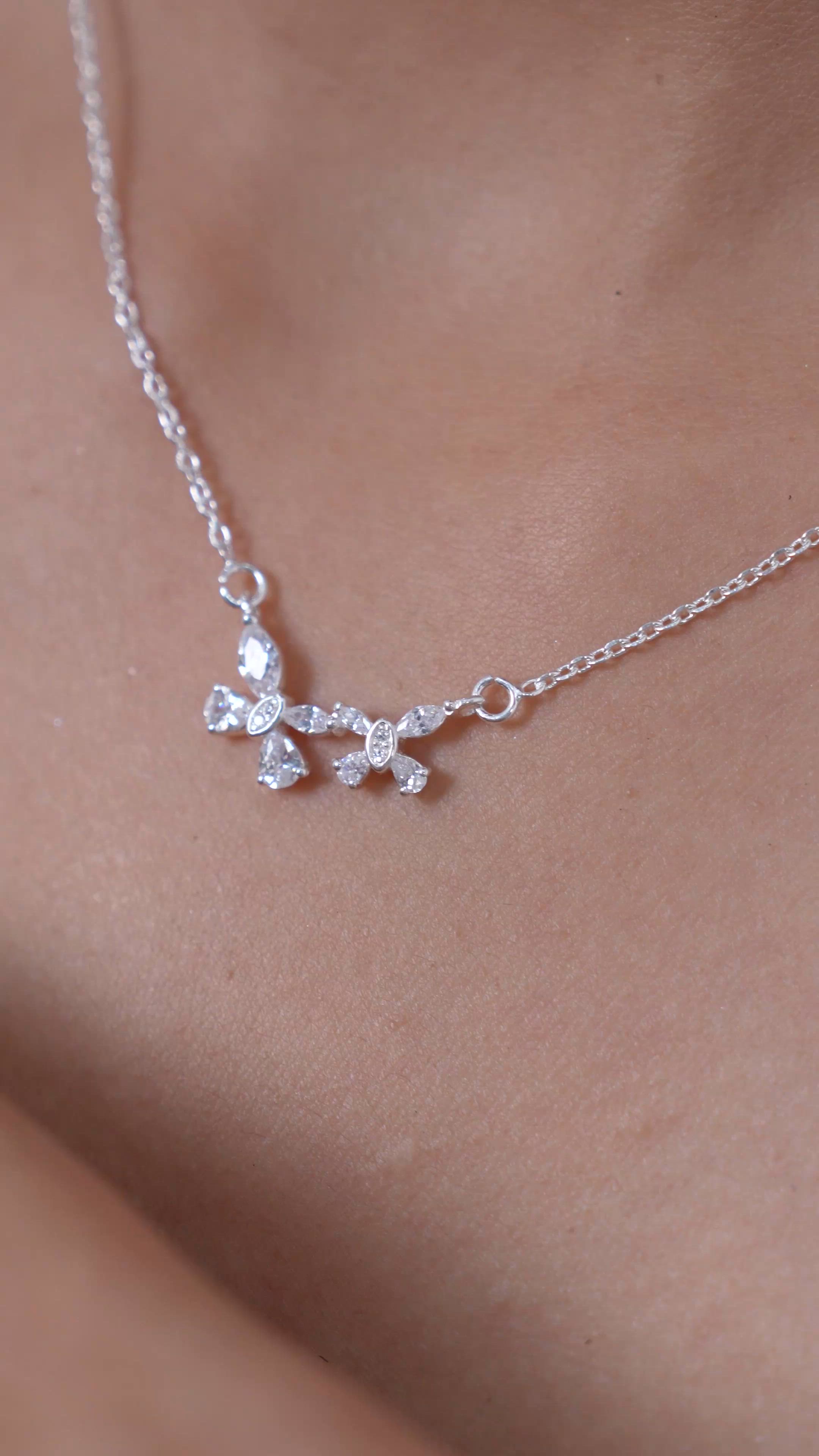 Silver Couple Butterfly Necklace in 925 Sterling Silver