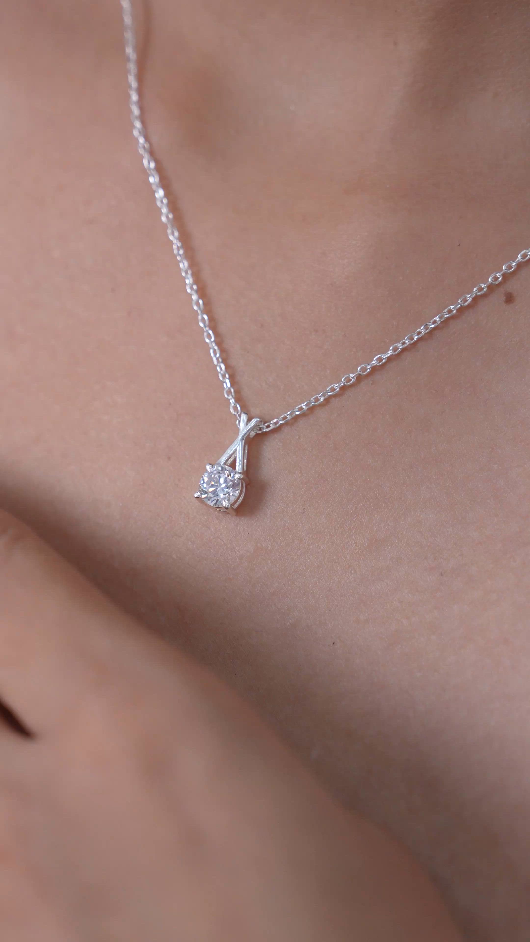 Solitaire Pendant Necklace with Criss Cross Bail | Sterling Silver
