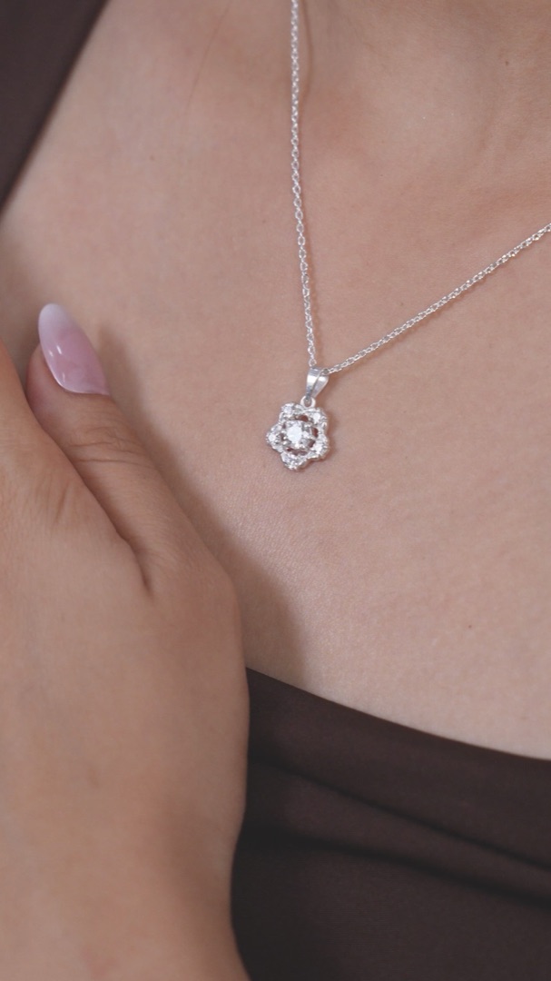 Scintillating Solitaire Cluster Pendant in 925 Sterling Silver