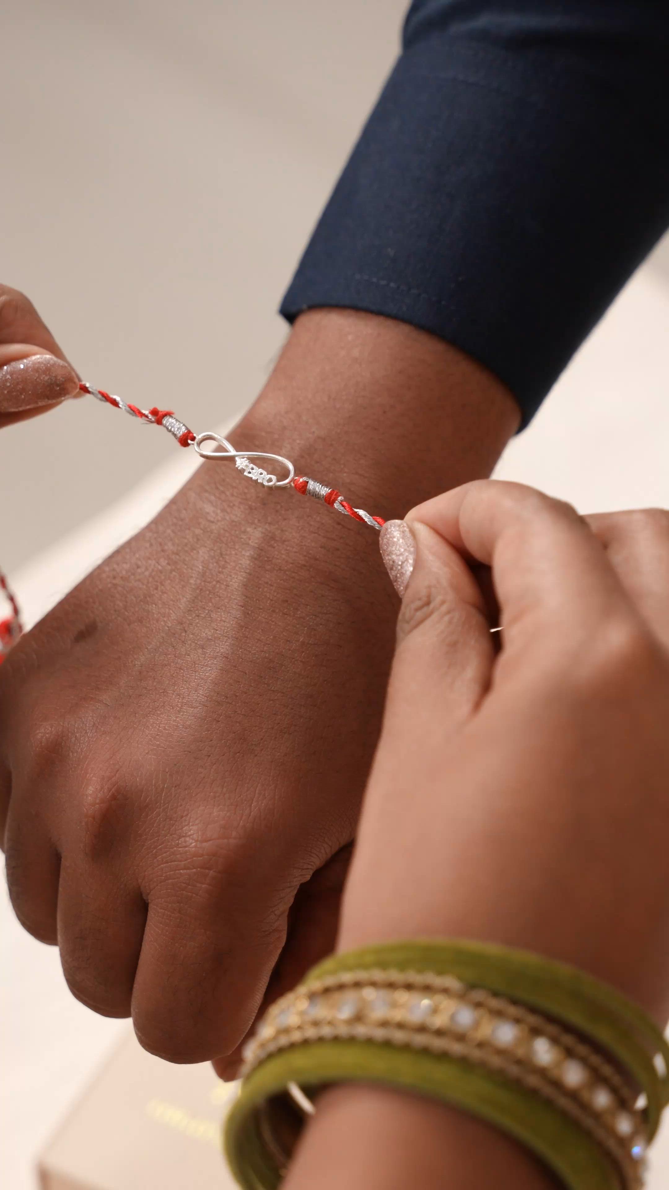 Red Twist Infinity Silver Rakhi for Brother – 925 Sterling Silver