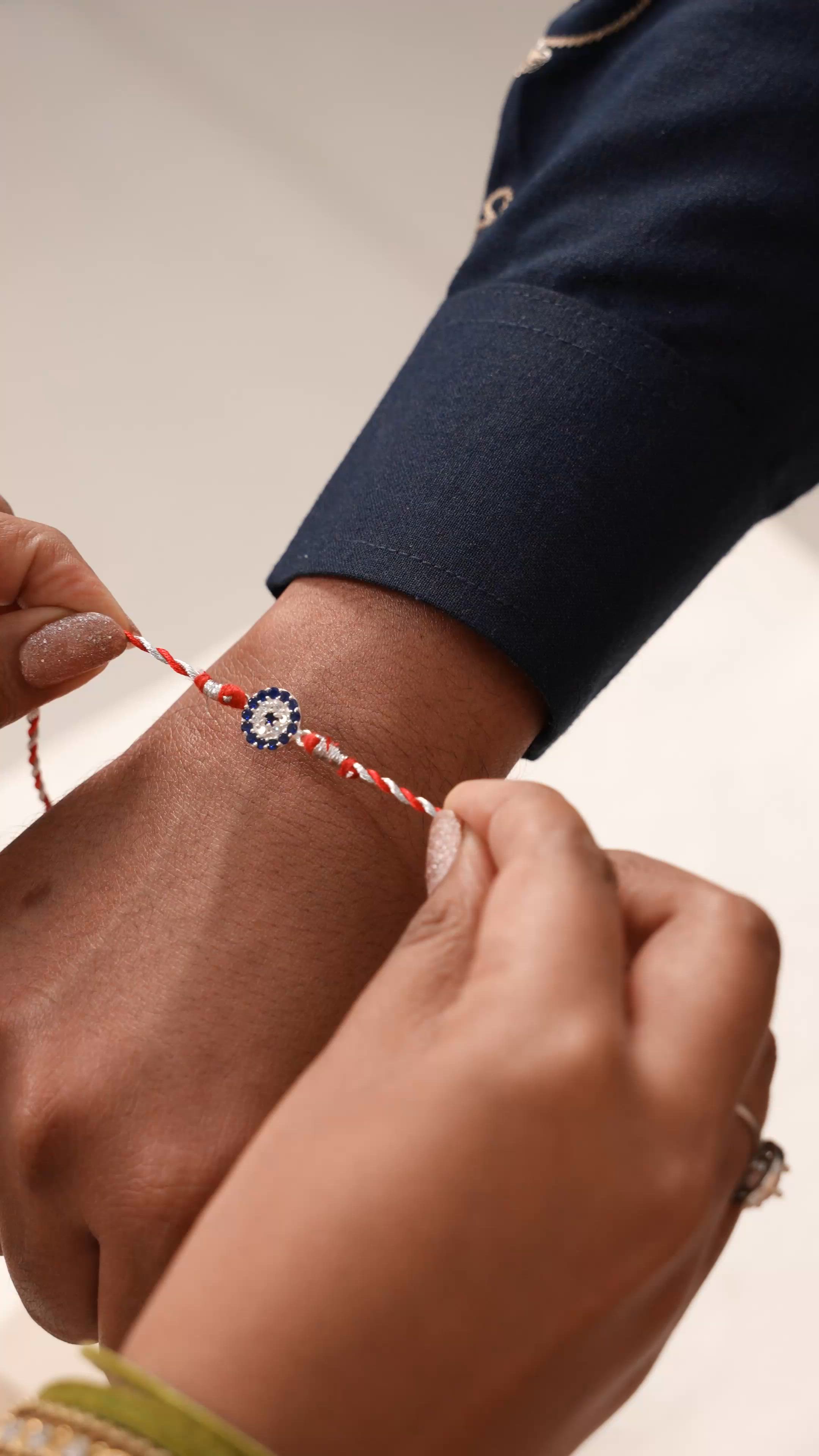 Blue Evil Eye Silver Rakhi for Brother – 925 Silver