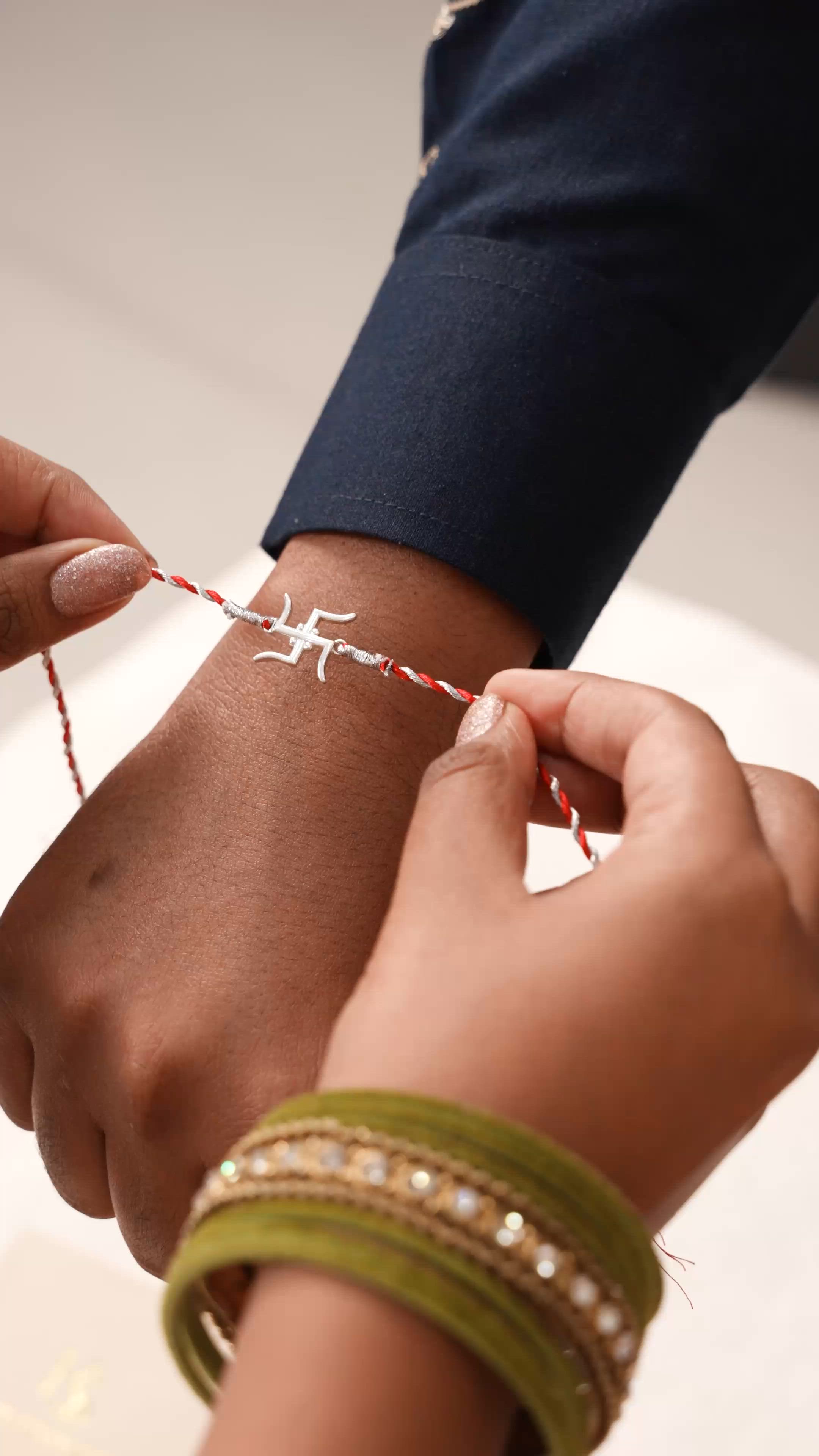 Swastik Designer Silver Rakhi for Brother – 925 Sterling Silver